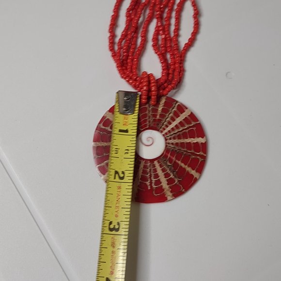 17.75 Inch Red Beaded Large Pendant Necklace - Picture 9 of 11